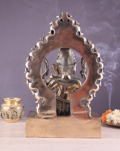 Unique Brass Lord Ganesha Statue with Kirtimukha Prabhavali Arch | 19.5 Inches - Budhshiv.com