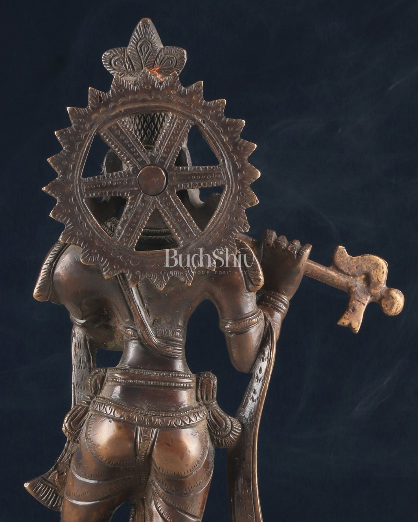 Unique Brass Lord Krishna Statue with Copper Tone – Divine Krishna Idol (11 Inches) - Budhshiv.com