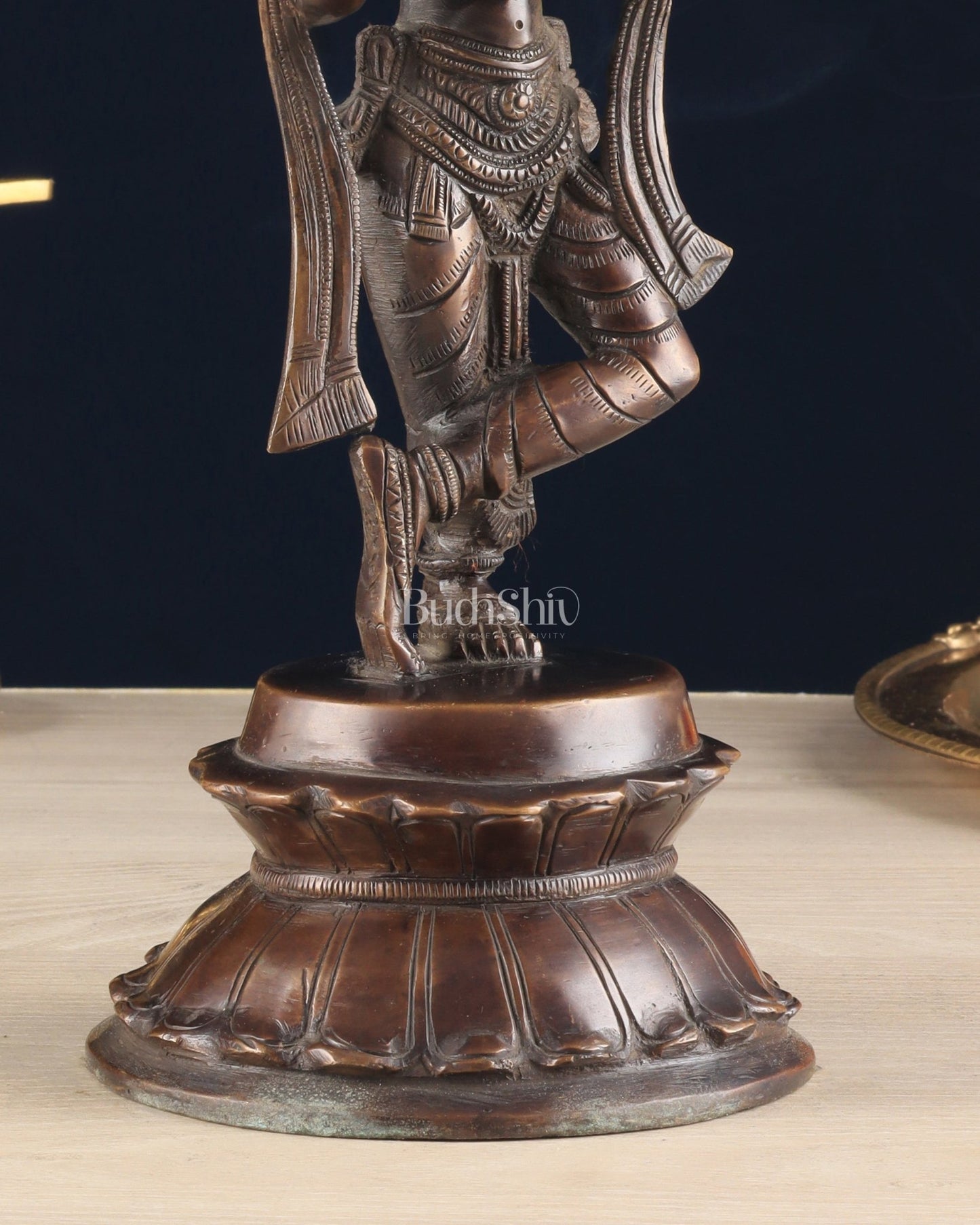 Unique Brass Lord Krishna Statue with Copper Tone – Divine Krishna Idol (11 Inches) - Budhshiv.com