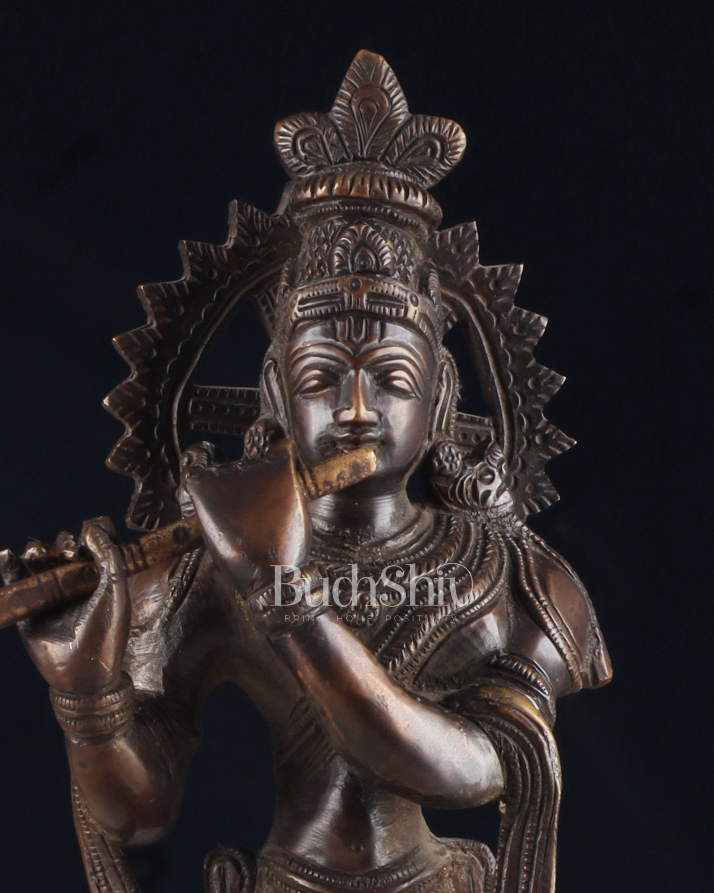 Unique Brass Lord Krishna Statue with Copper Tone – Divine Krishna Idol (11 Inches) - Budhshiv.com