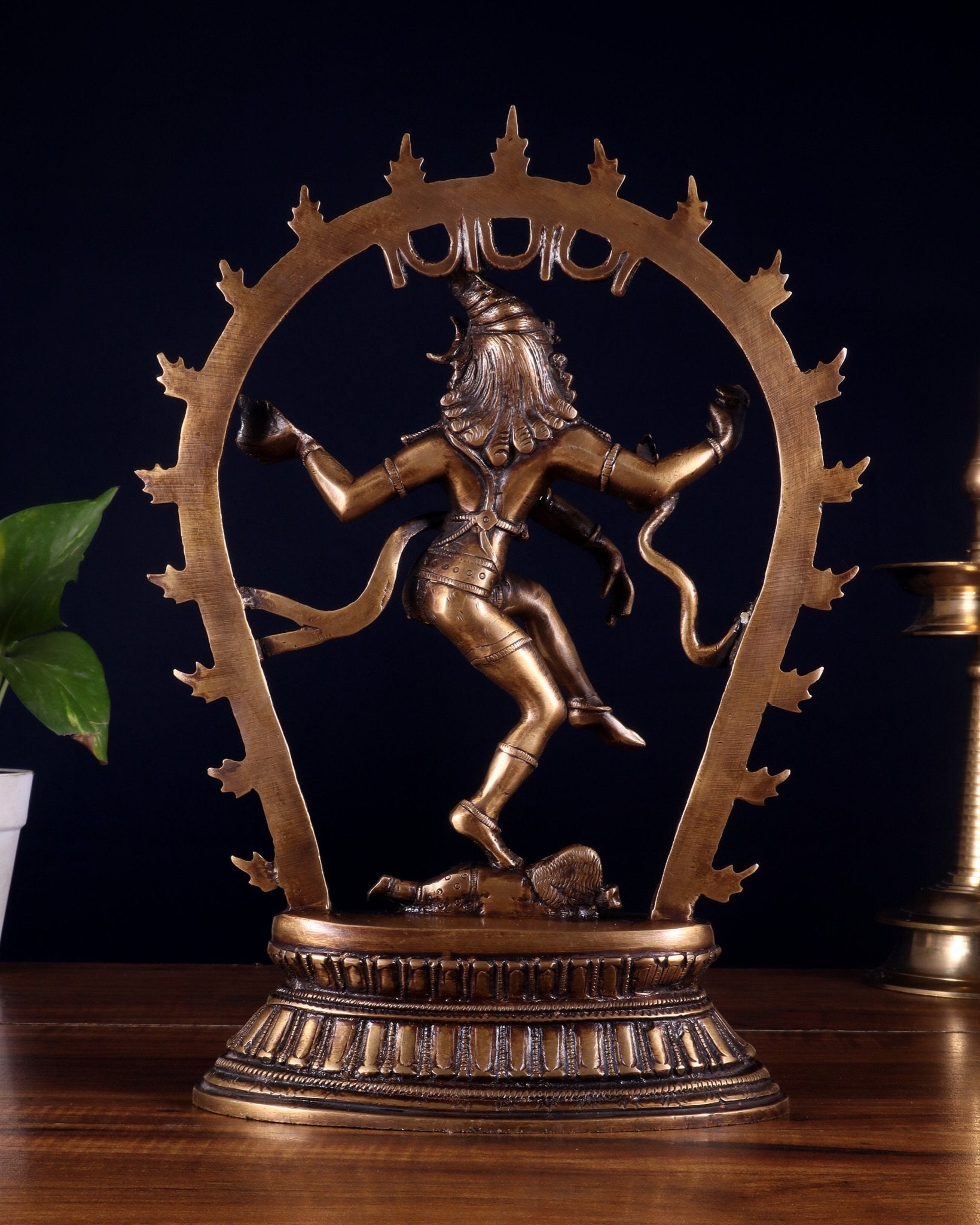 Unique Brass Nataraja Idol with Oval Arch - 12.5" - Budhshiv.com