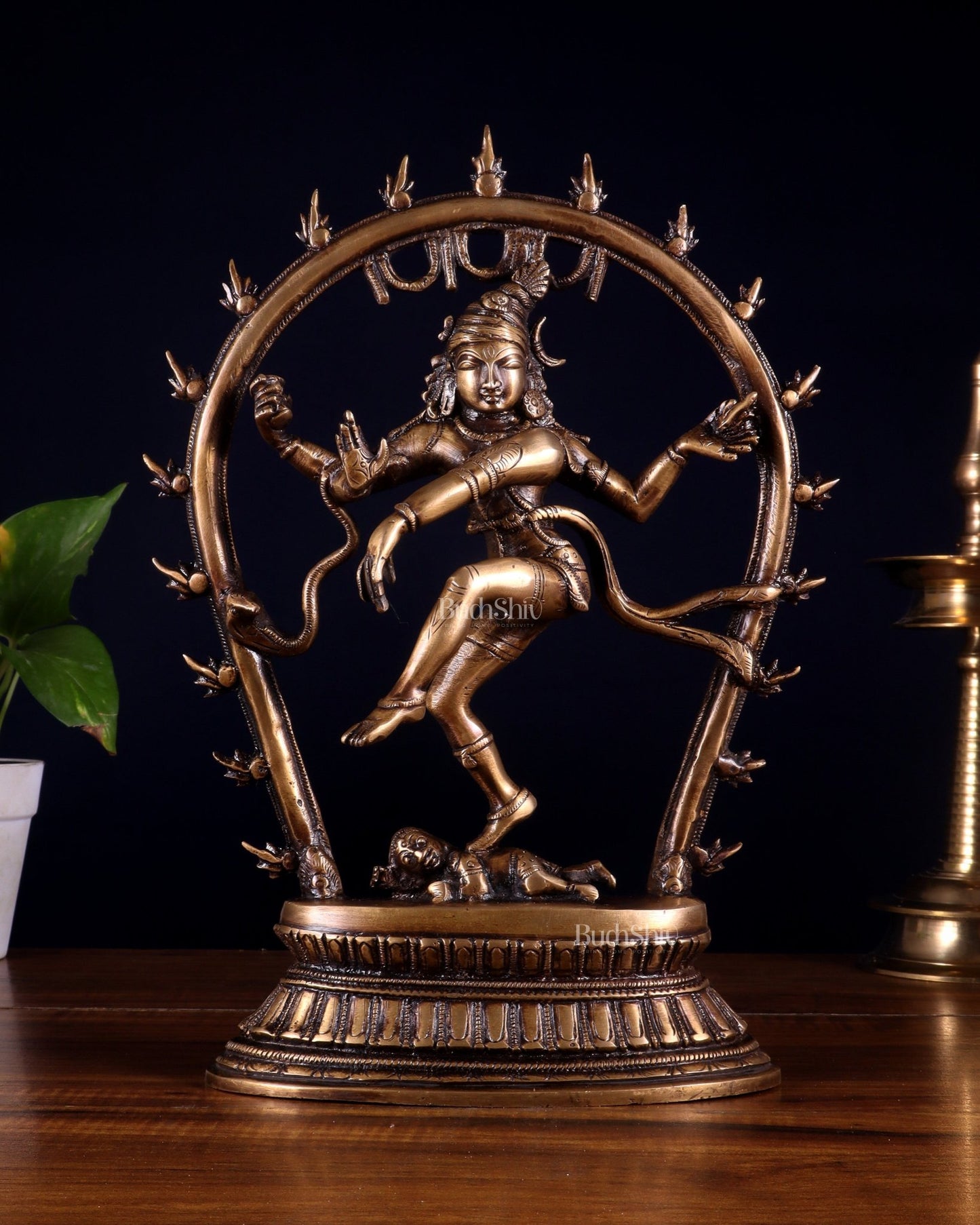 Unique Brass Nataraja Idol with Oval Arch - 12.5" - Budhshiv.com