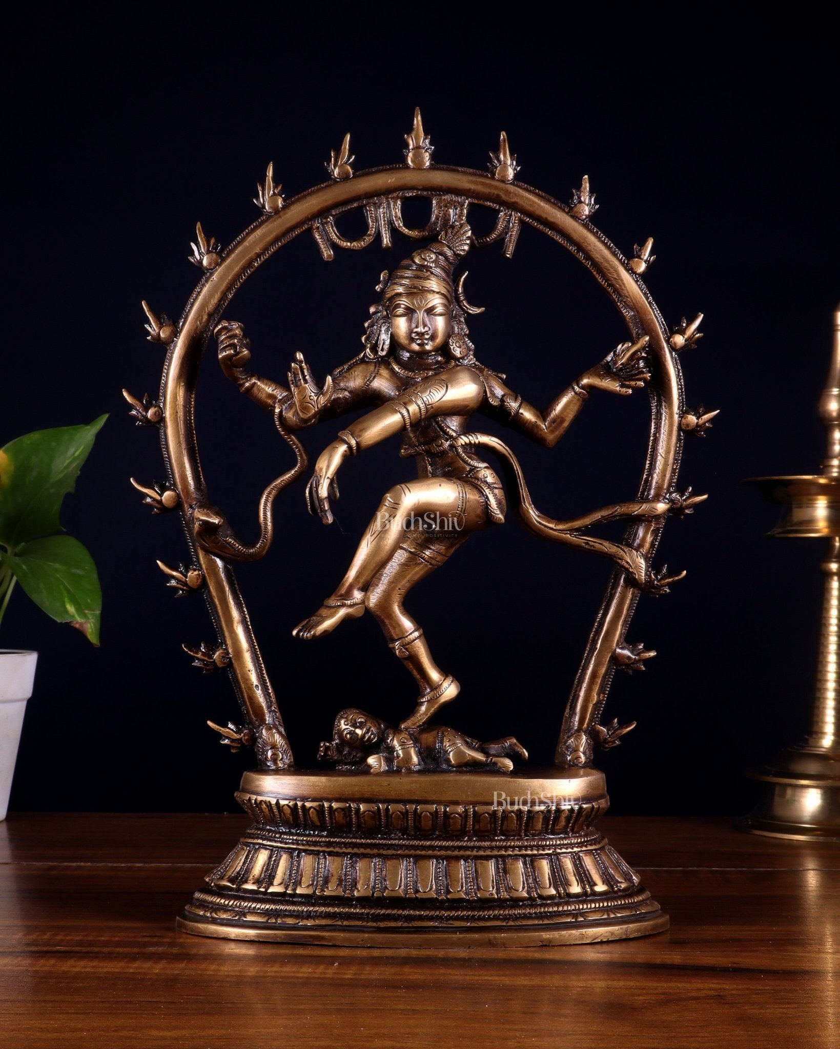 Unique Brass Nataraja Idol with Oval Arch - 12.5" - Budhshiv.com