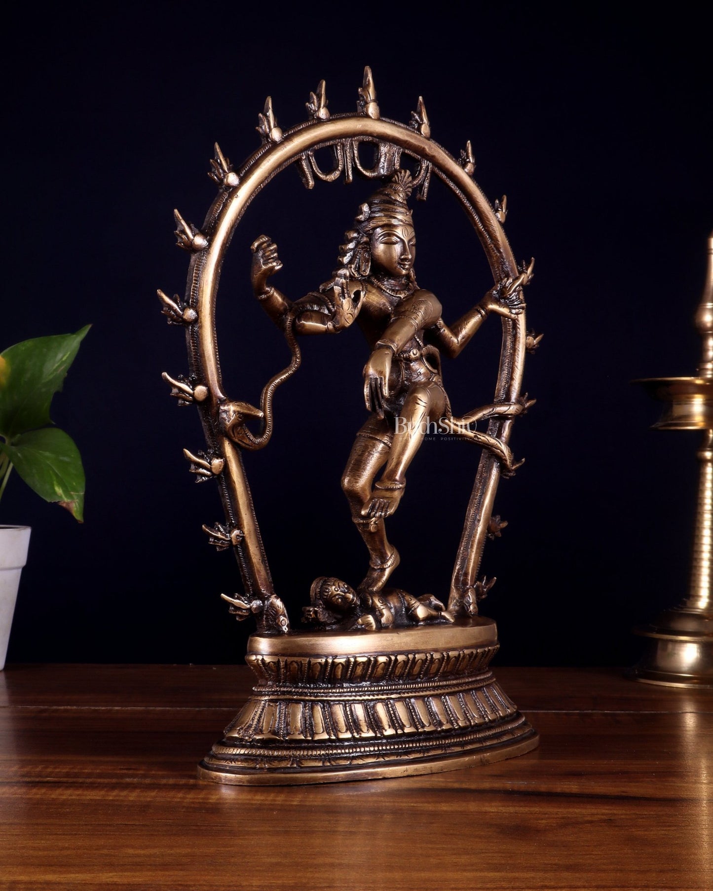 Unique Brass Nataraja Idol with Oval Arch - 12.5" - Budhshiv.com