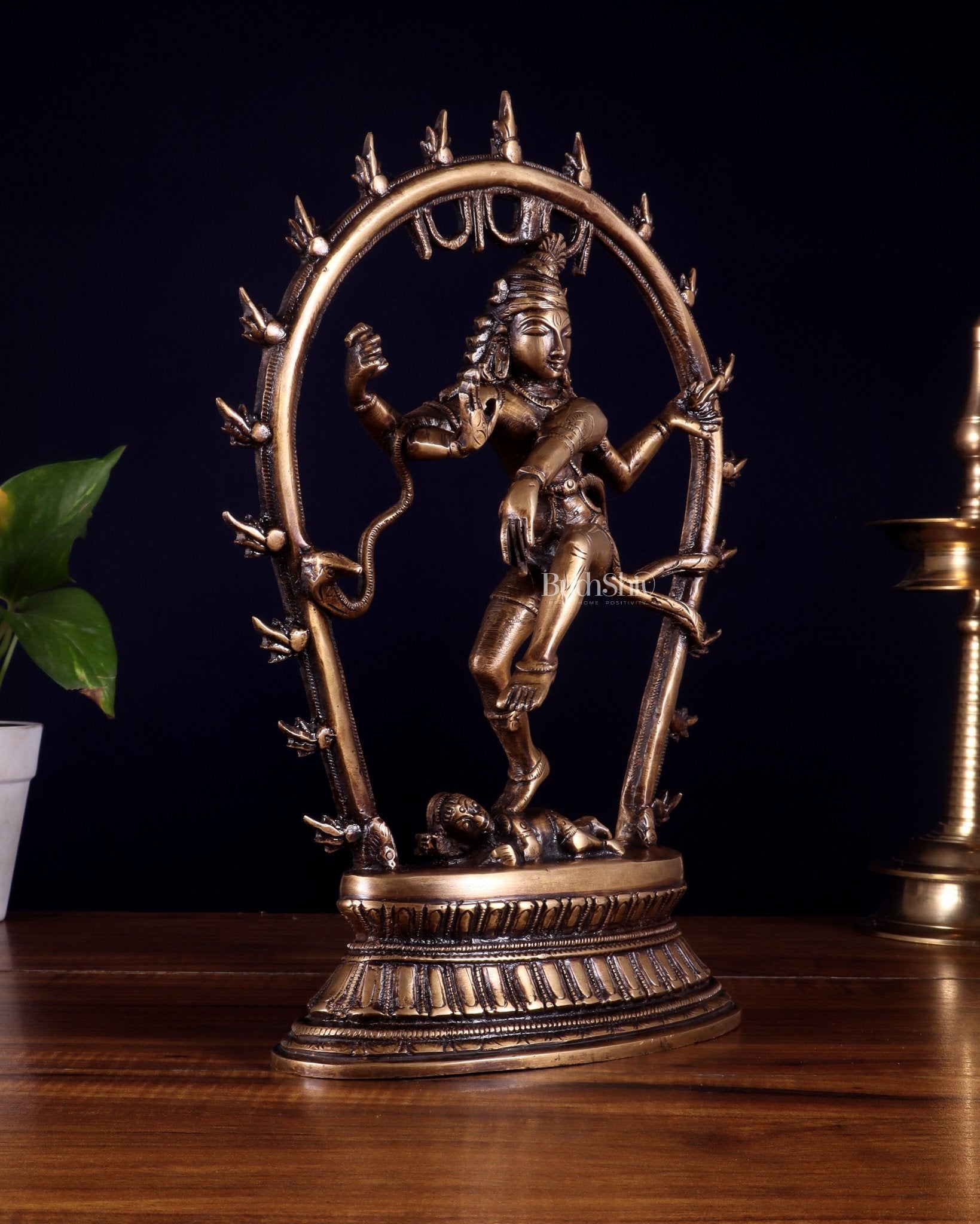 Unique Brass Nataraja Idol with Oval Arch - 12.5" - Budhshiv.com