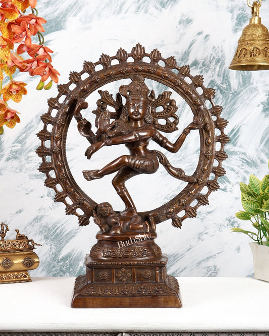 Unique Brass Nataraja Statue – Rare Dark Cocoa Finish Divine Sculpture (23 Inches) - Budhshiv.com