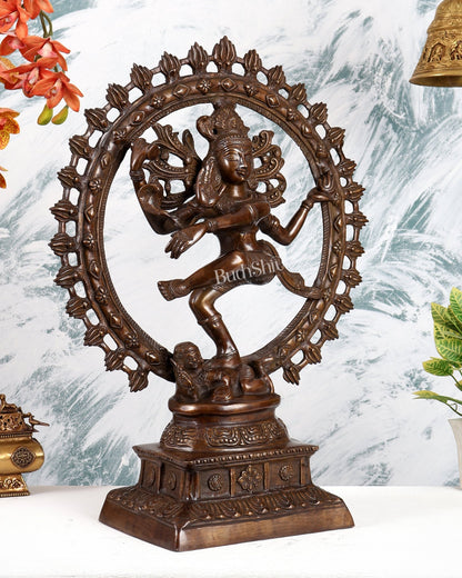 Unique Brass Nataraja Statue – Rare Dark Cocoa Finish Divine Sculpture (23 Inches) - Budhshiv.com