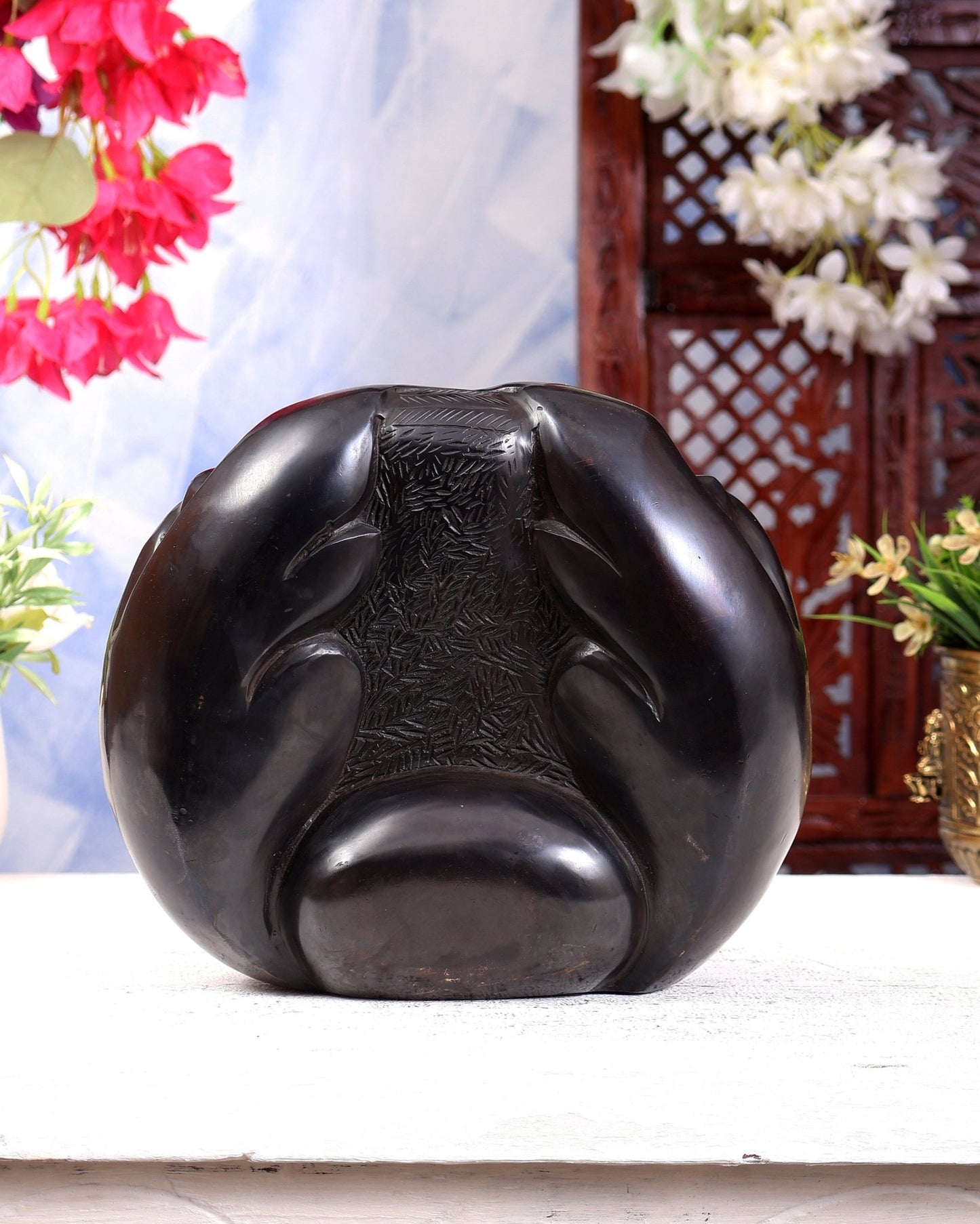 Unique Brass Pindi Roop Ganapati Statue – Black Finish Ganesha Idol - Budhshiv.com