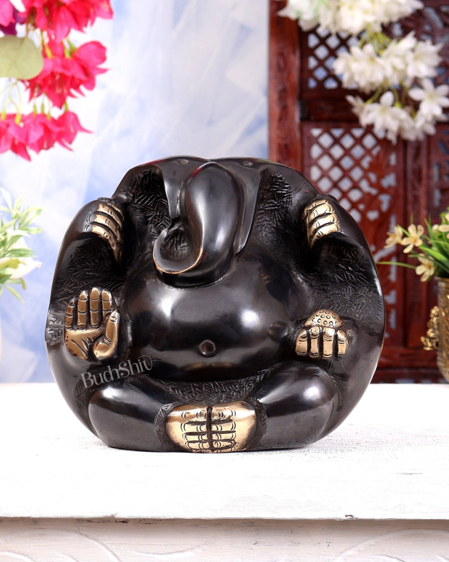 Unique Brass Pindi Roop Ganapati Statue – Black Finish Ganesha Idol - Budhshiv.com