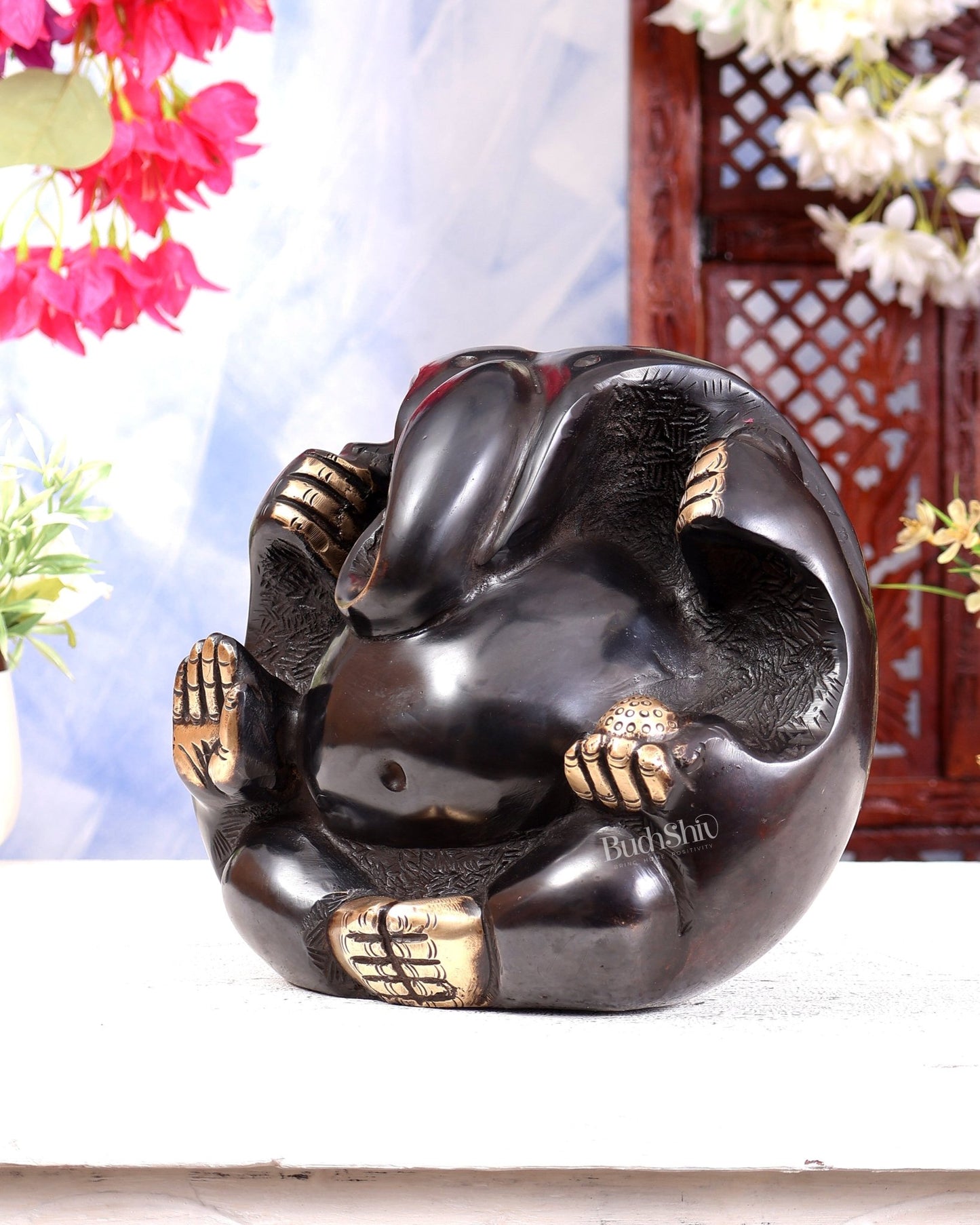 Unique Brass Pindi Roop Ganapati Statue – Black Finish Ganesha Idol - Budhshiv.com