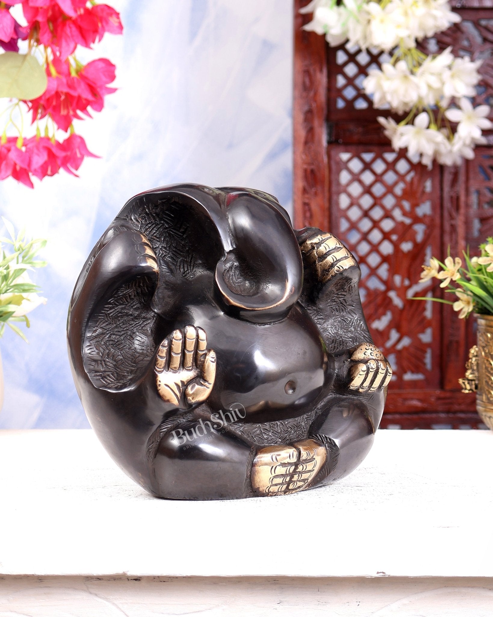 Unique Brass Pindi Roop Ganapati Statue – Black Finish Ganesha Idol - Budhshiv.com