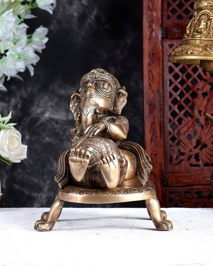Unique Brass Resting Ganesha with Long Braided Hair – Handcrafted Masterpiece - Budhshiv.com