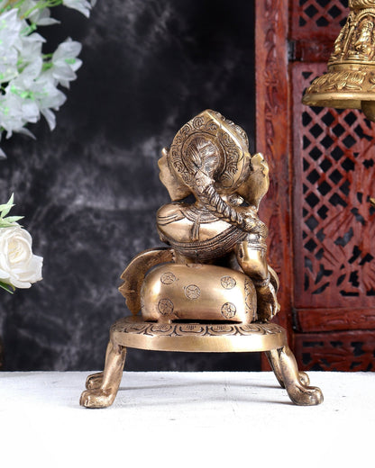 Unique Brass Resting Ganesha with Long Braided Hair – Handcrafted Masterpiece - Budhshiv.com