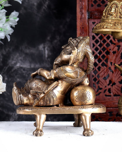 Unique Brass Resting Ganesha with Long Braided Hair – Handcrafted Masterpiece - Budhshiv.com