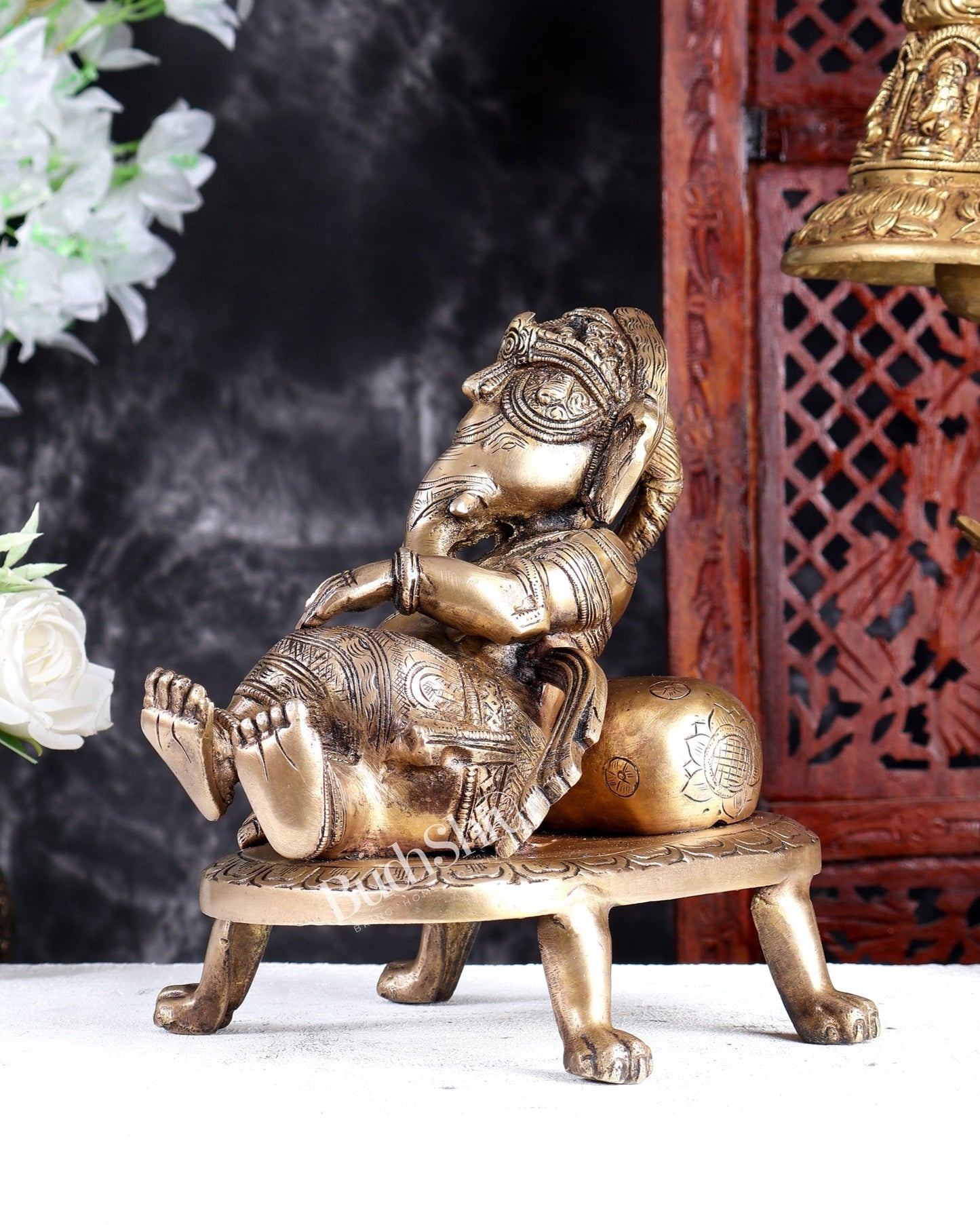 Unique Brass Resting Ganesha with Long Braided Hair – Handcrafted Masterpiece - Budhshiv.com