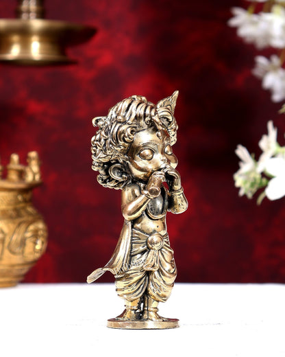 Unique Brass Superfine Baby Krishna Playing Flute — Perfect Gift 5 inch - Budhshiv.com