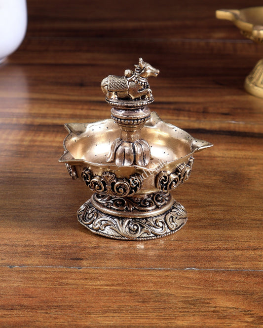 Unique Brass Superfine Nandi Design Diya – Sacred Devotional Lamp 3" - Budhshiv.com
