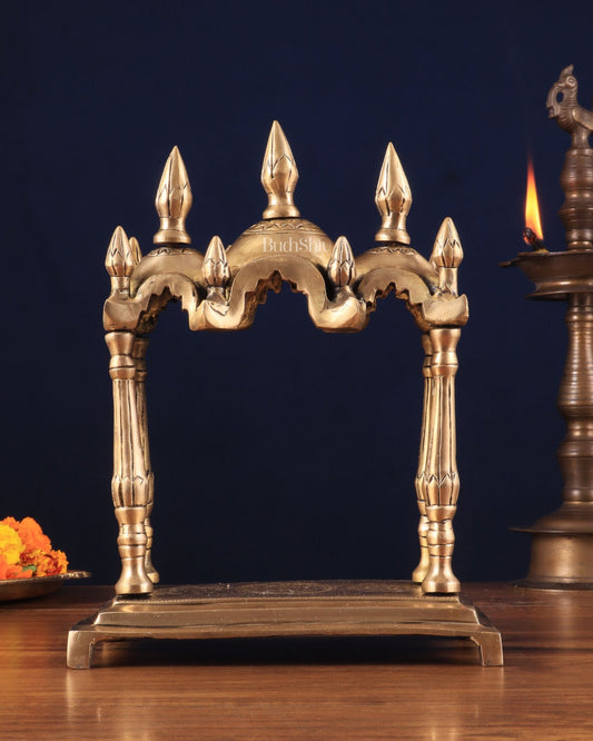 Unique Brass Triple - Arched Home Temple – 10.7" x 8.5" x 5.4" | Elegant Shrine for Small Deities - Budhshiv.com