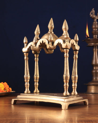 Unique Brass Triple - Arched Home Temple – 10.7" x 8.5" x 5.4" | Elegant Shrine for Small Deities - Budhshiv.com