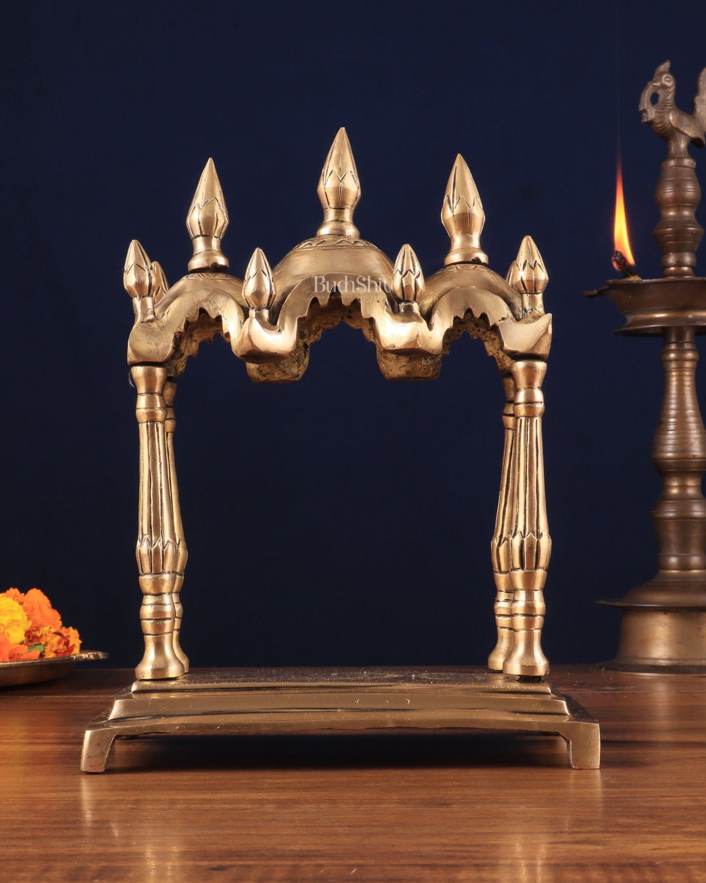 Unique Brass Triple - Arched Home Temple – 10.7" x 8.5" x 5.4" | Elegant Shrine for Small Deities - Budhshiv.com