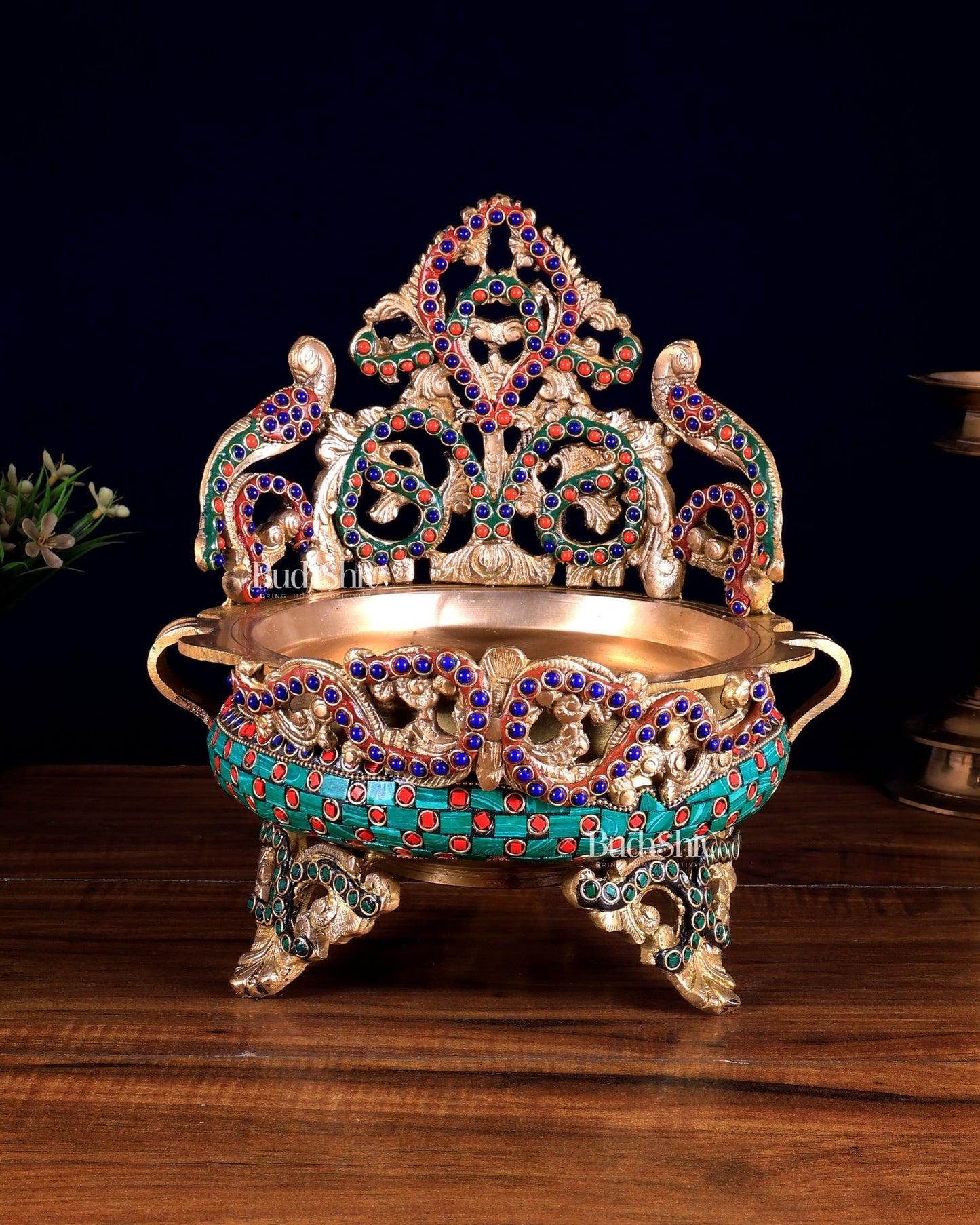 Unique Brass Urli Bowl 10 inch with meenakari - Budhshiv.com
