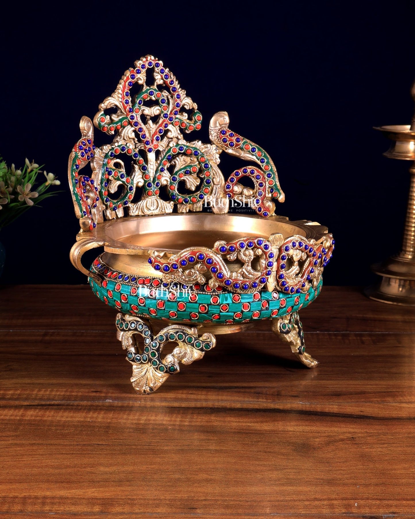 Unique Brass Urli Bowl 10 inch with meenakari - Budhshiv.com