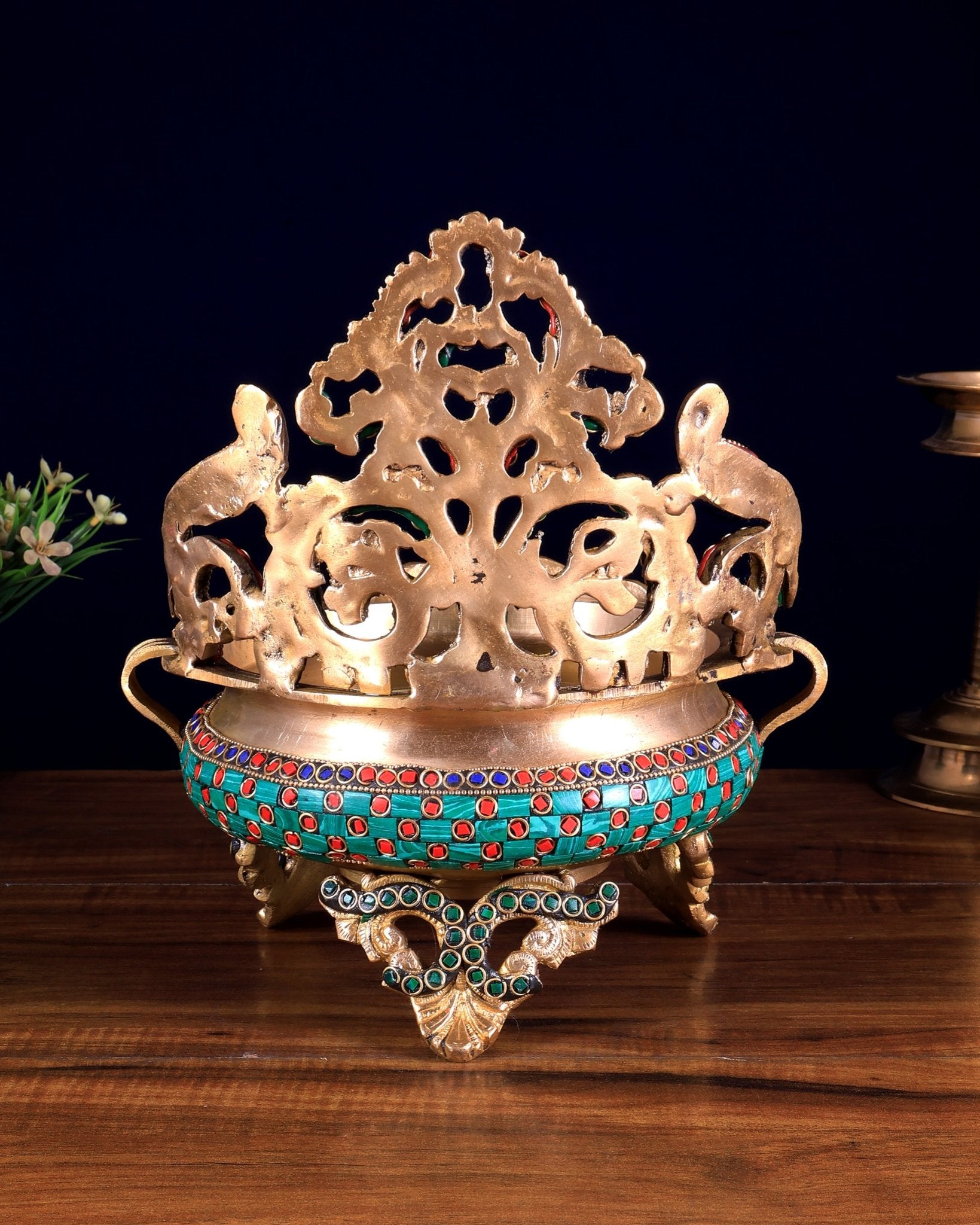 Unique Brass Urli Bowl 10 inch with meenakari - Budhshiv.com