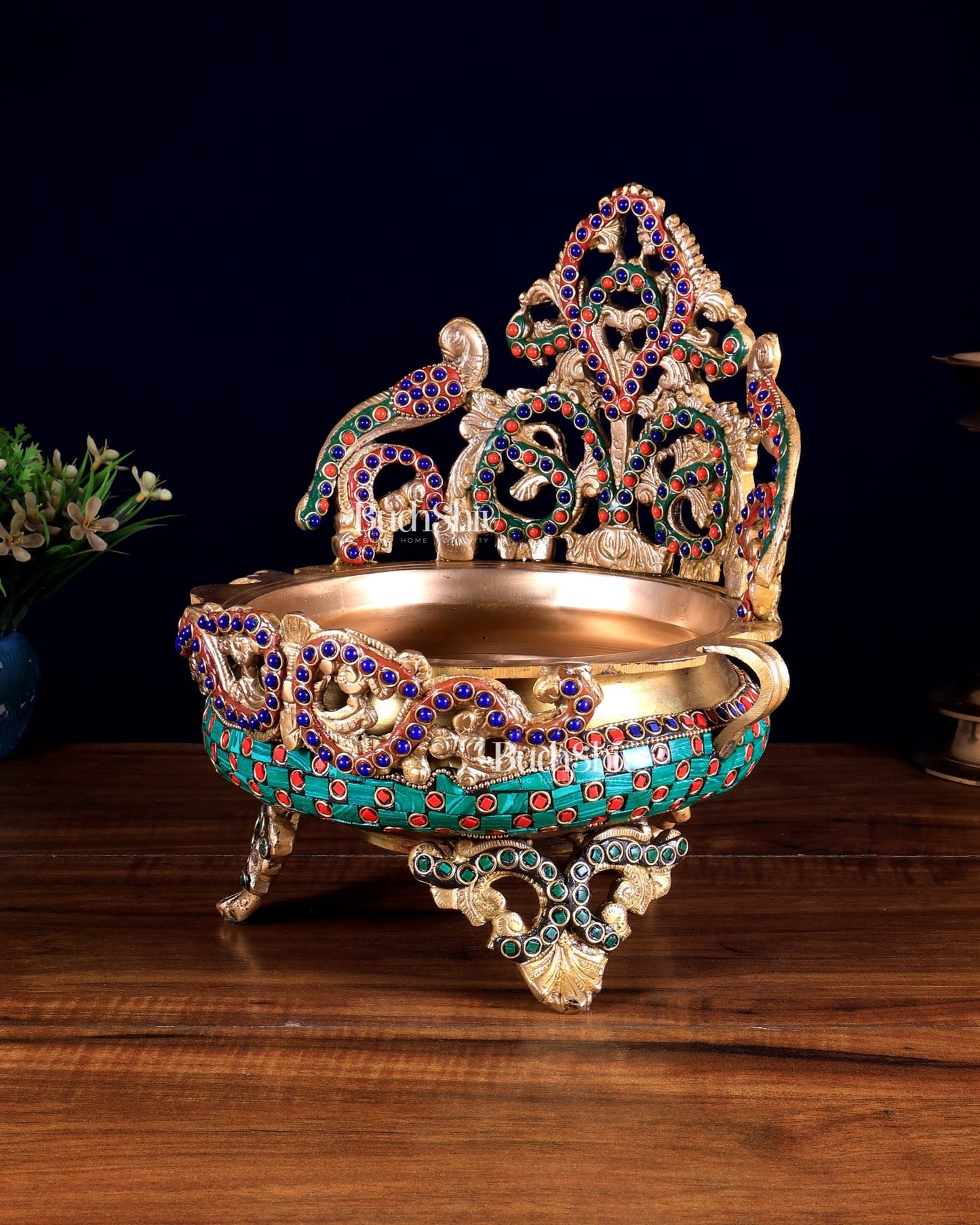Unique Brass Urli Bowl 10 inch with meenakari - Budhshiv.com