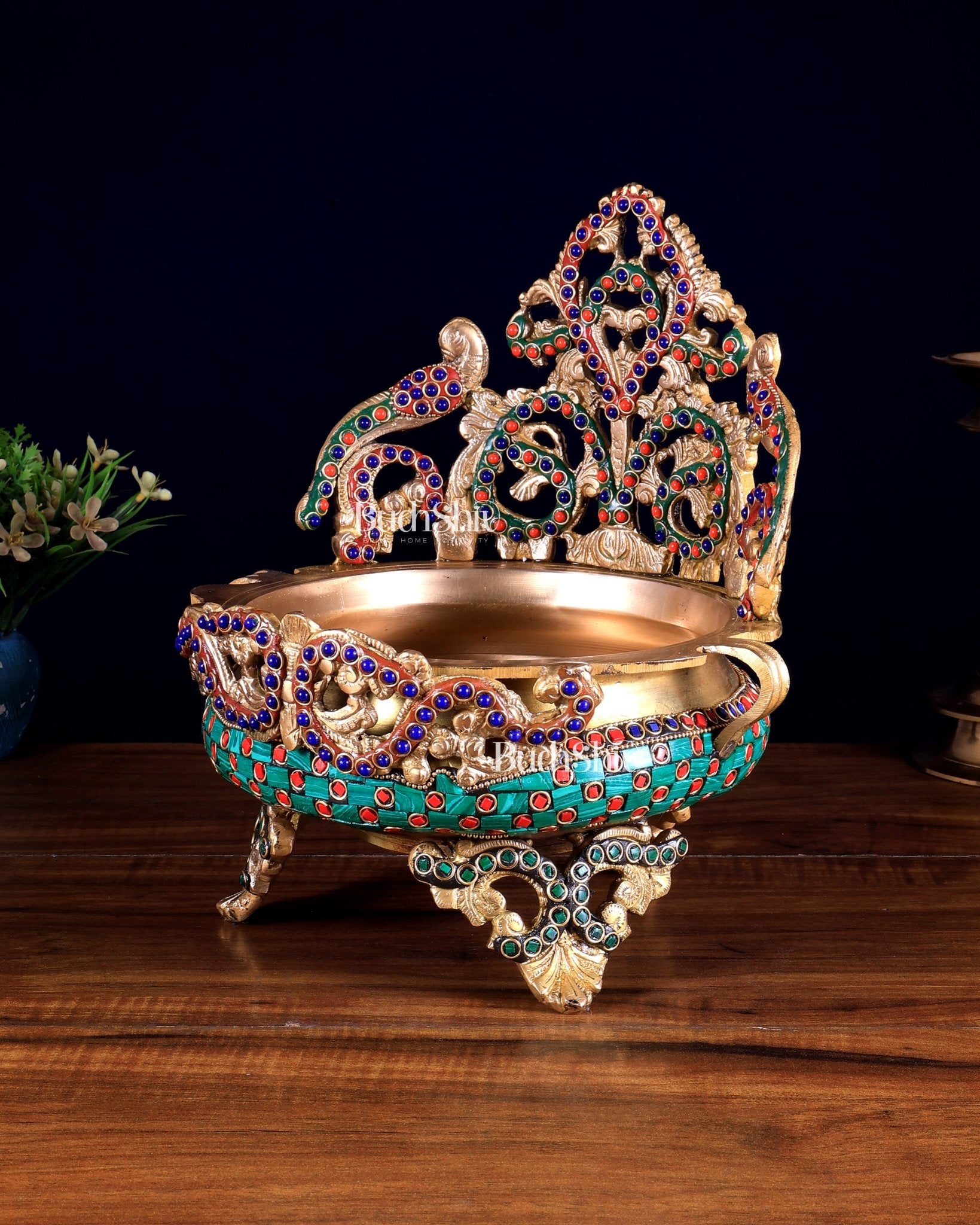 Unique Brass Urli Bowl 10 inch with meenakari - Budhshiv.com