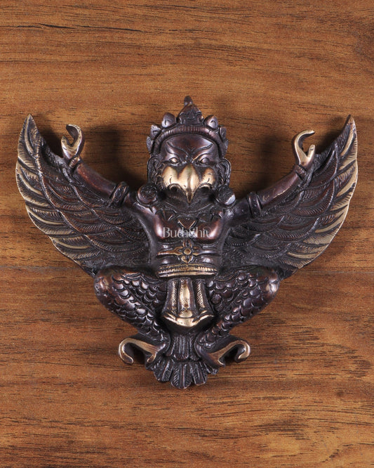 Unique Brass Wall Hanging Flying Garuda Idol 5" Chola brown tone - Budhshiv.com