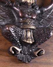 Unique Brass Wall Hanging Flying Garuda Idol 5" Chola brown tone - Budhshiv.com