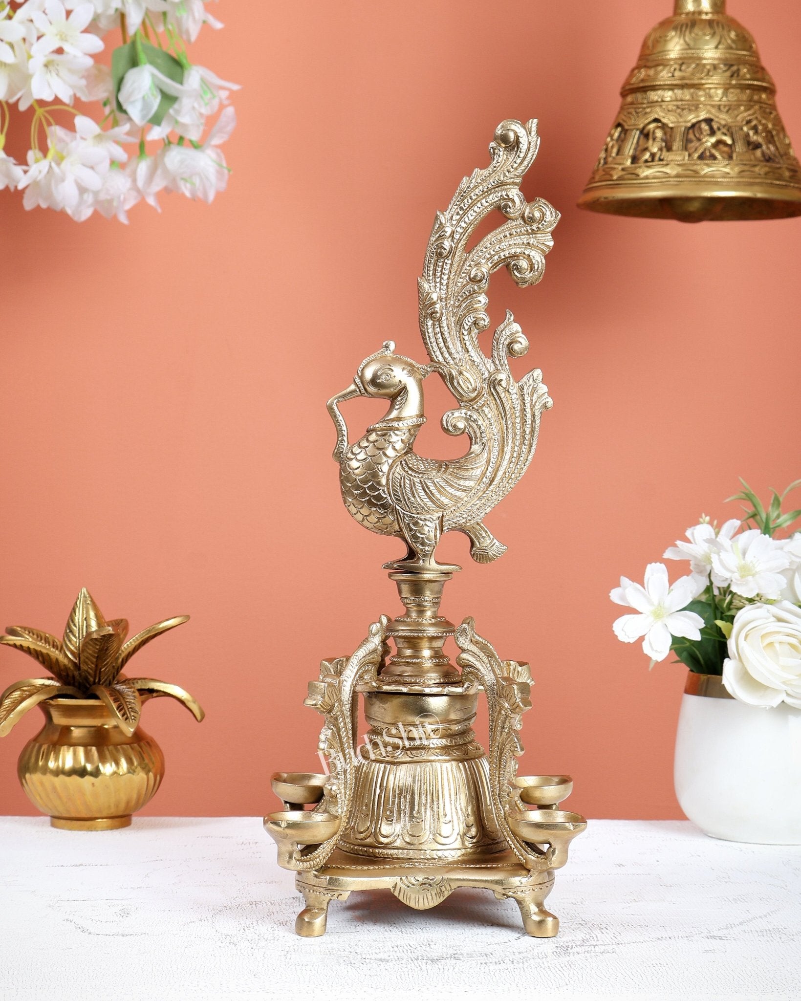 Unique Bronze Annam Pakshi Design Diya Lamp Samai – Traditional South Indian Oil Lamp (13.5 Inches) - Budhshiv.com