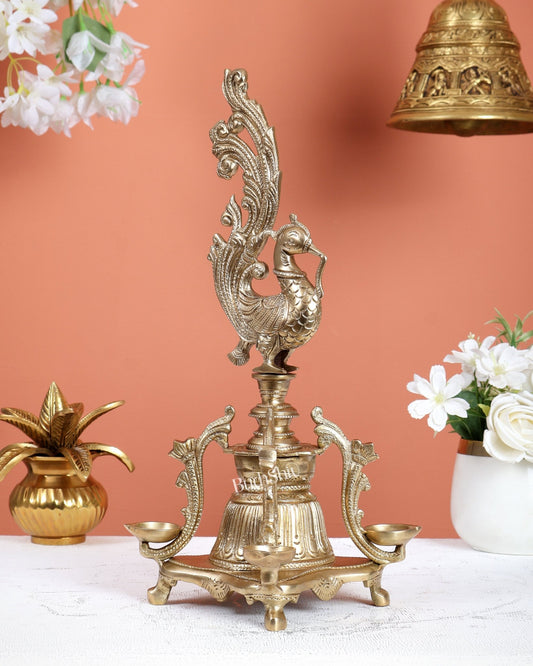 Unique Bronze Annam Pakshi Design Diya Lamp Samai – Traditional South Indian Oil Lamp (13.5 Inches) - Budhshiv.com