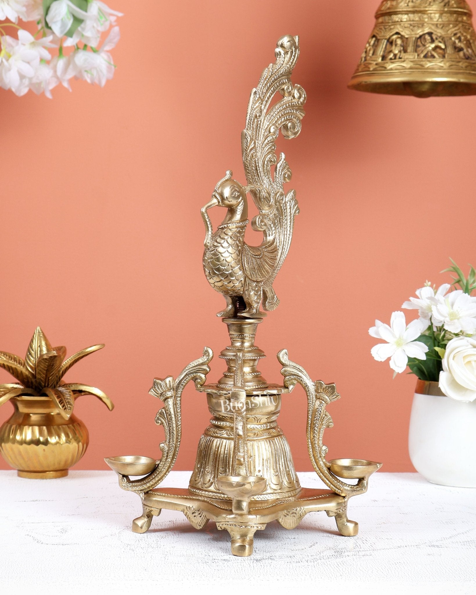 Unique Bronze Annam Pakshi Design Diya Lamp Samai – Traditional South Indian Oil Lamp (13.5 Inches) - Budhshiv.com