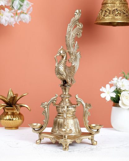 Unique Bronze Annam Pakshi Design Diya Lamp Samai – Traditional South Indian Oil Lamp (13.5 Inches) - Budhshiv.com