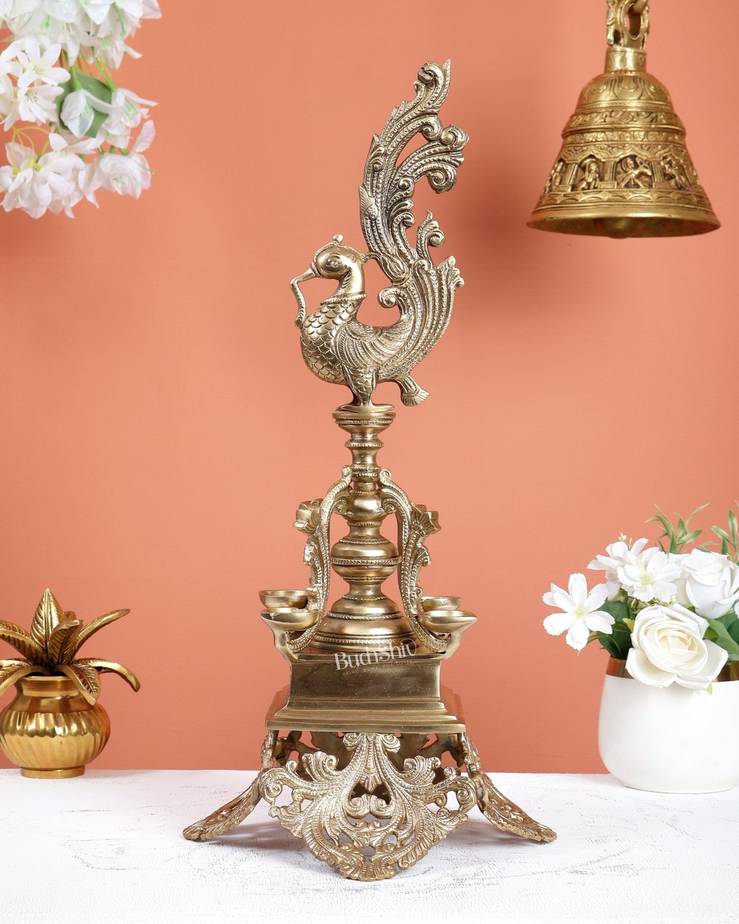 Unique Bronze Annam Pakshi Design Diya Lamp Samai – Traditional South Indian Oil Lamp (17.5 Inches) - Budhshiv.com