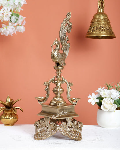 Unique Bronze Annam Pakshi Design Diya Lamp Samai – Traditional South Indian Oil Lamp (17.5 Inches) - Budhshiv.com