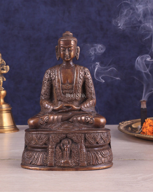 Unique Buddha in Deep Meditation Brass Statue | Intricate Craftsmanship 7" - Budhshiv.com