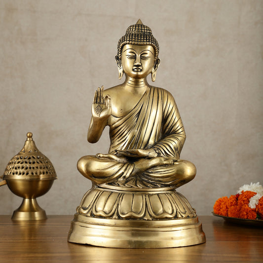Unique Pure Brass Blessing Buddha Statue - 16 Inch - Budhshiv.com