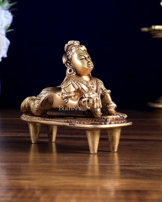Unique Pure Brass Laddoo Gopal Baby Krishna on Chowki – 4.5 Inch | BudhShiv - Budhshiv.com