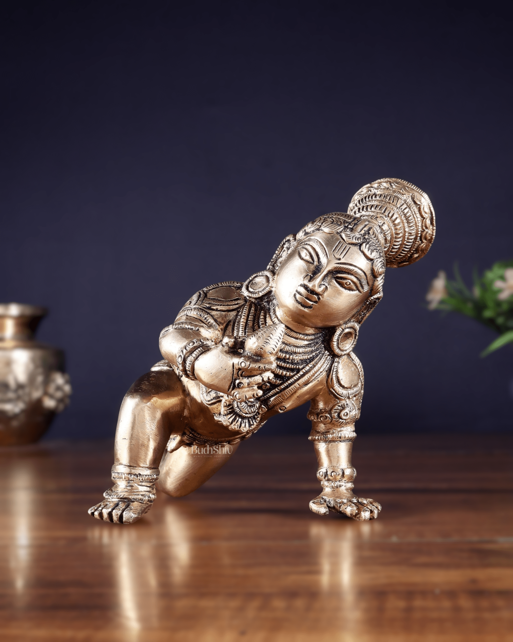 Unique Pure Brass Large Bal Gopal Baby Krishna Idol – 8” wide - Budhshiv.com