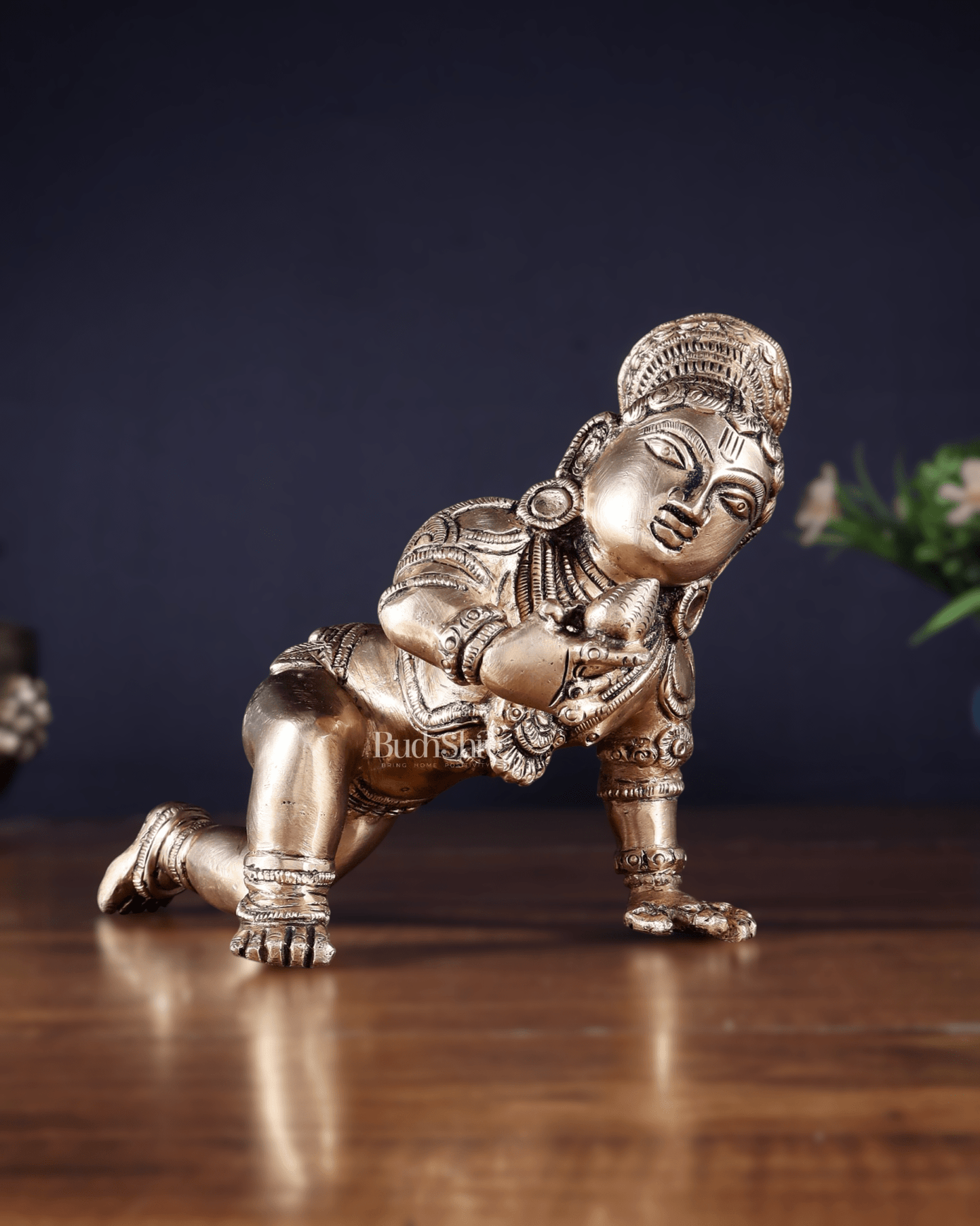 Unique Pure Brass Large Bal Gopal Baby Krishna Idol – 8” wide - Budhshiv.com