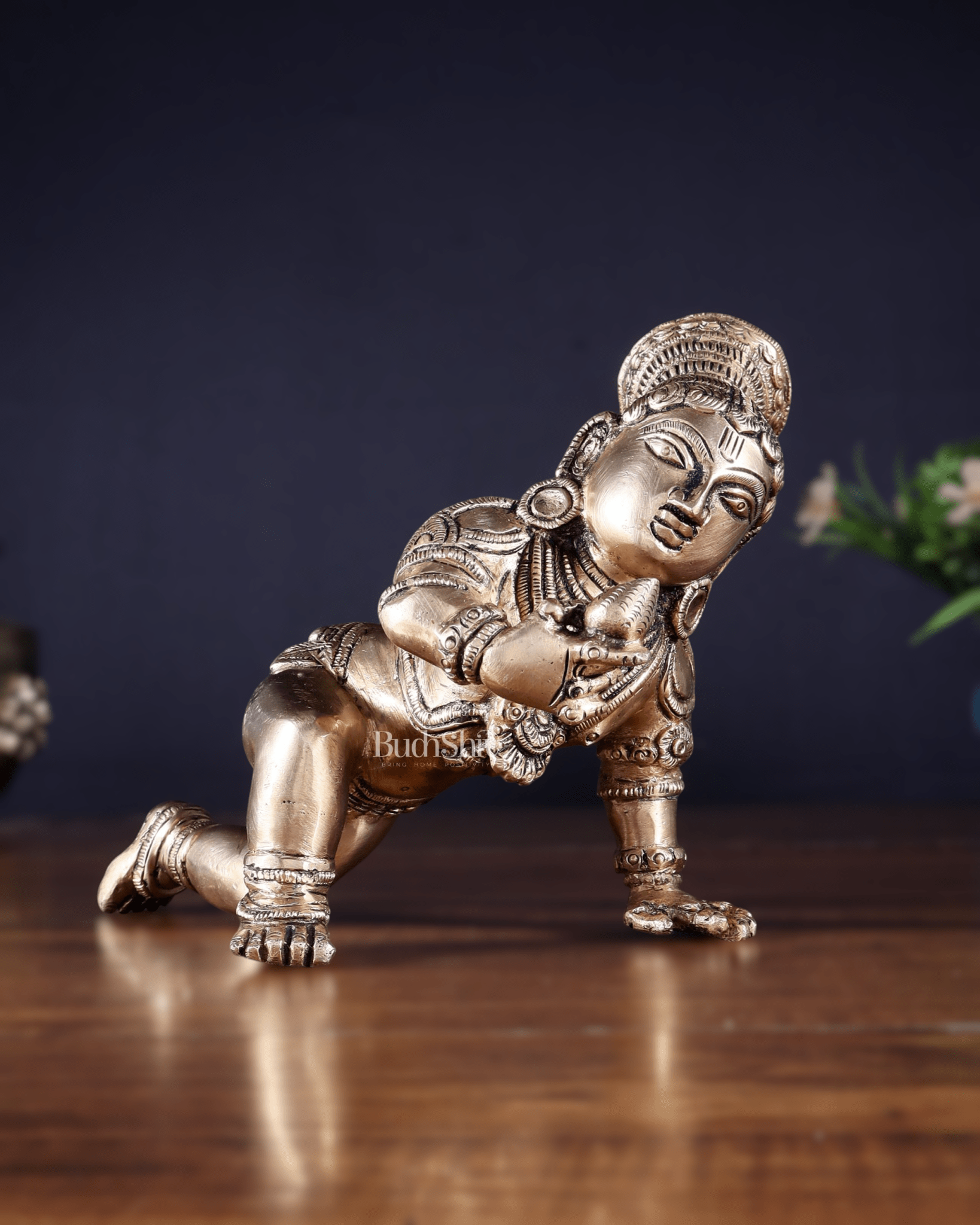 Unique Pure Brass Large Bal Gopal Baby Krishna Idol – 8” wide - Budhshiv.com