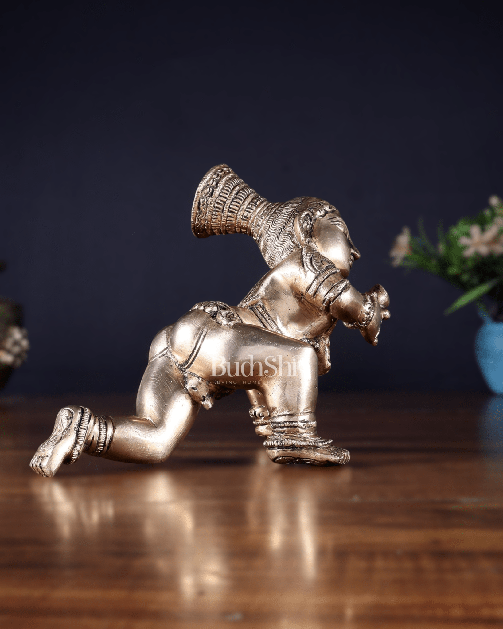 Unique Pure Brass Large Bal Gopal Baby Krishna Idol – 8” wide - Budhshiv.com