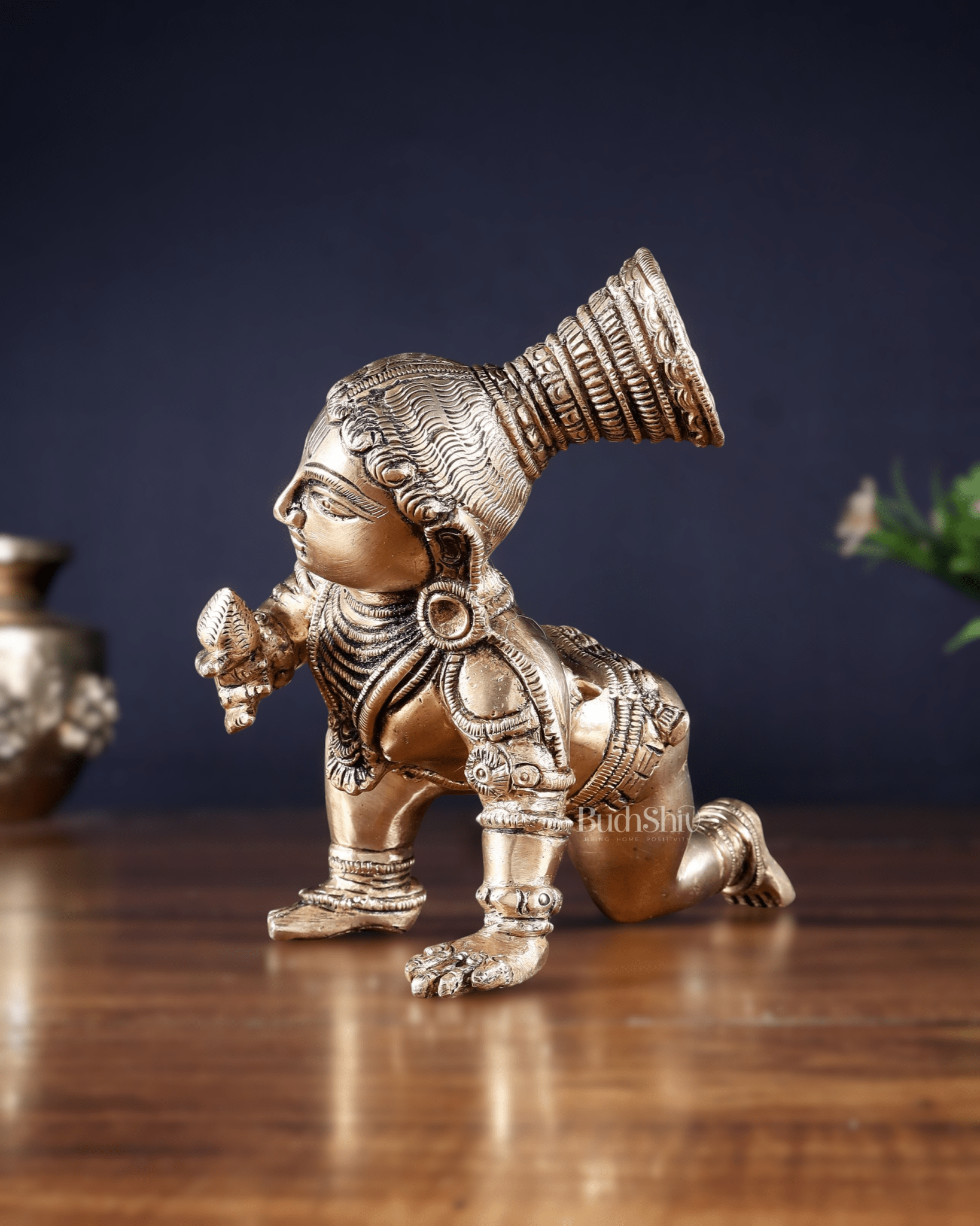 Unique Pure Brass Large Bal Gopal Baby Krishna Idol – 8” wide - Budhshiv.com
