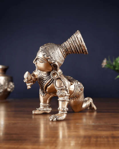 Unique Pure Brass Large Bal Gopal Baby Krishna Idol – 8” wide - Budhshiv.com