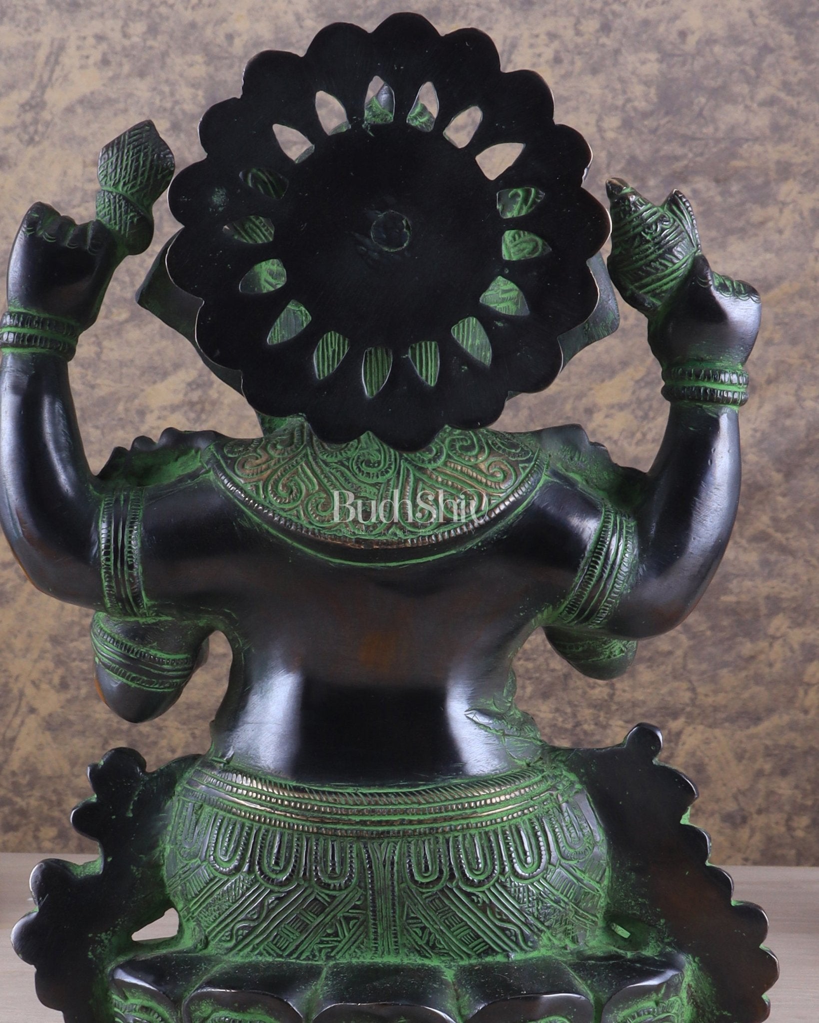 Unique Pure Brass Lord Ganesha Idol with Black and Green Patina Finish 7.5" - Budhshiv.com