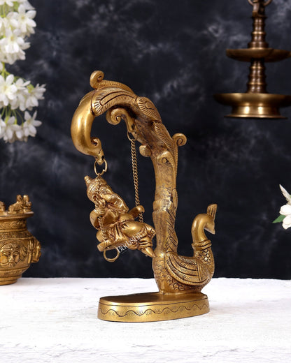 Unique Pure Brass Lord Ganesha on a Peacock Swing Idol - Budhshiv.com
