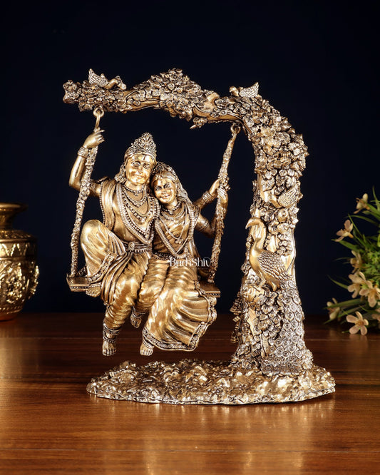 Unique Pure Brass Radha Krishna Intricate Superfine Swing 8" - Budhshiv.com