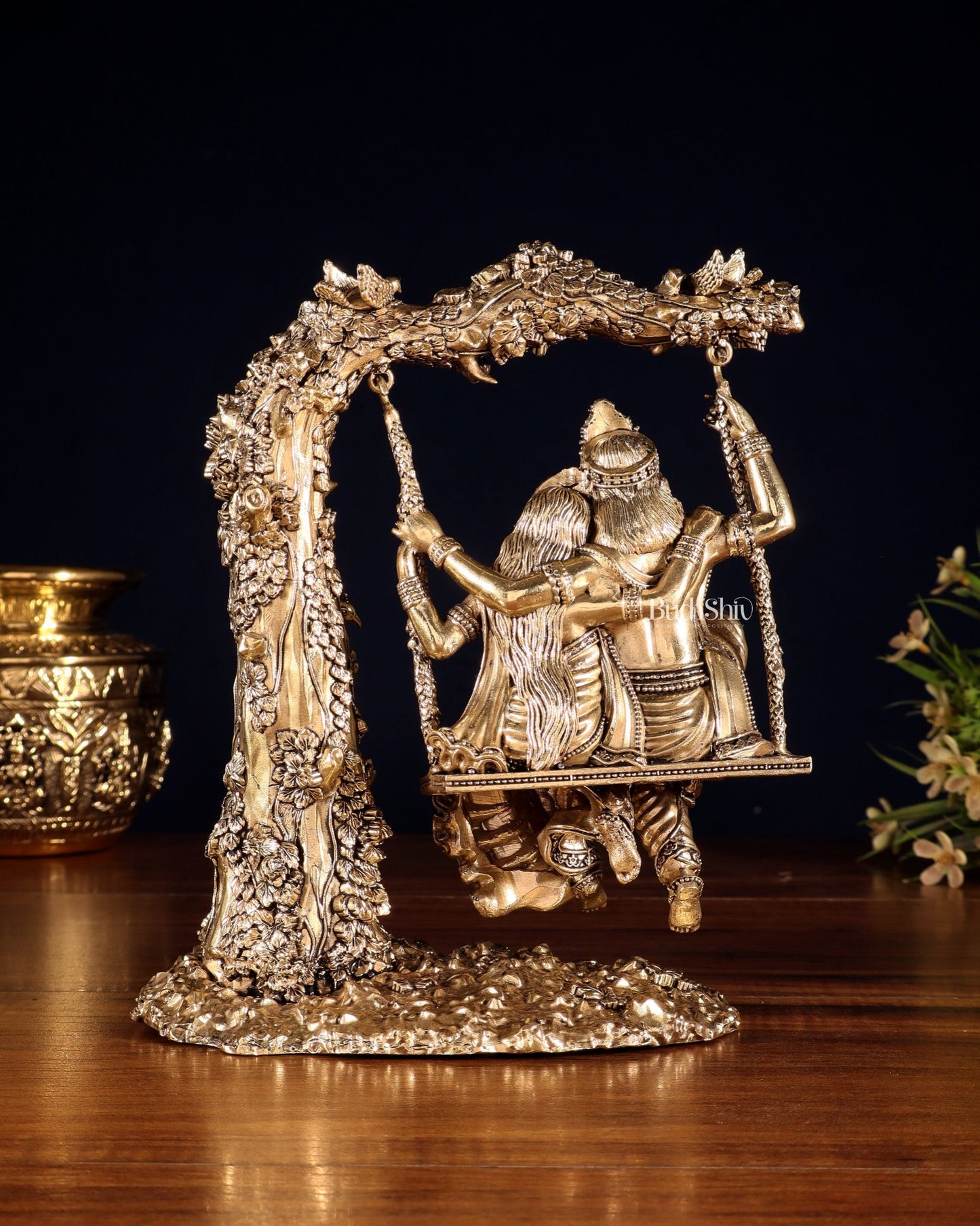 Unique Pure Brass Radha Krishna Intricate Superfine Swing 8" - Budhshiv.com